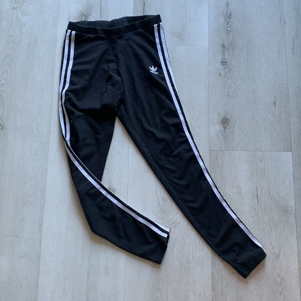 Adidas Three Stripe Black and White Leggings logo embroidered cotton casual S‎ - Picture 2 of 10